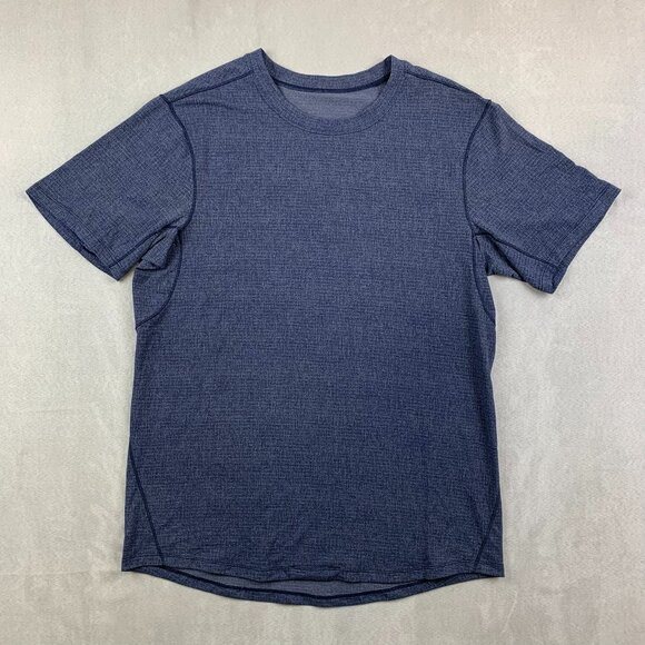 Lululemon Men Shirt Medium Blue Heather In Mind Short Sleeve Performance Stretch - Picture 1 of 6